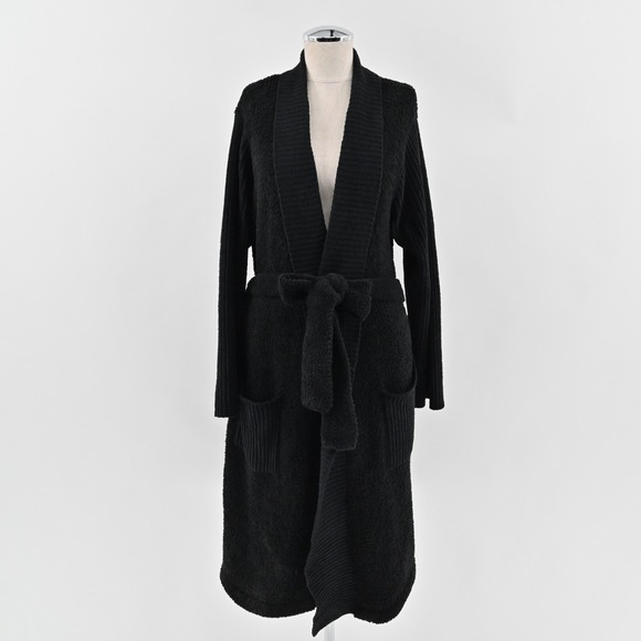 NATORI Womens Fleece Robe Sz L Black Belted Comfort Sherpa Plush Soft Cozy JOSIE - Picture 1 of 13